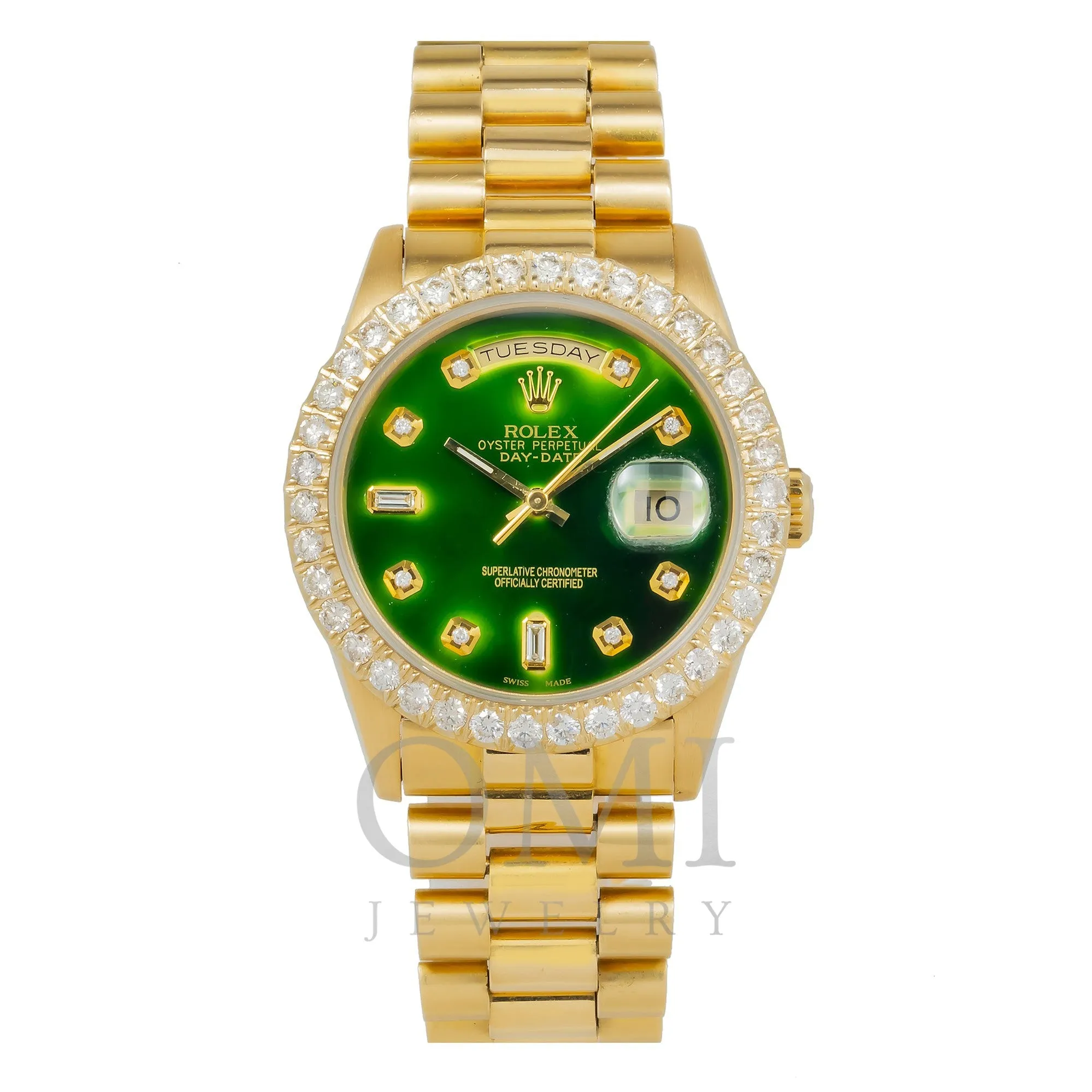 Rolex Day-Date 18238 36MM Green Diamond Dial With Yellow Gold Diamond Bezel