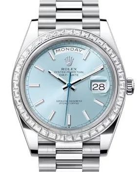 ROLEX DAY-DATE 40 PRESIDENT PLATINUM ICE-BLUE INDEX DIAL 228396TBR WITH PLATINUM PRESIDENT OYSTER BRACELET