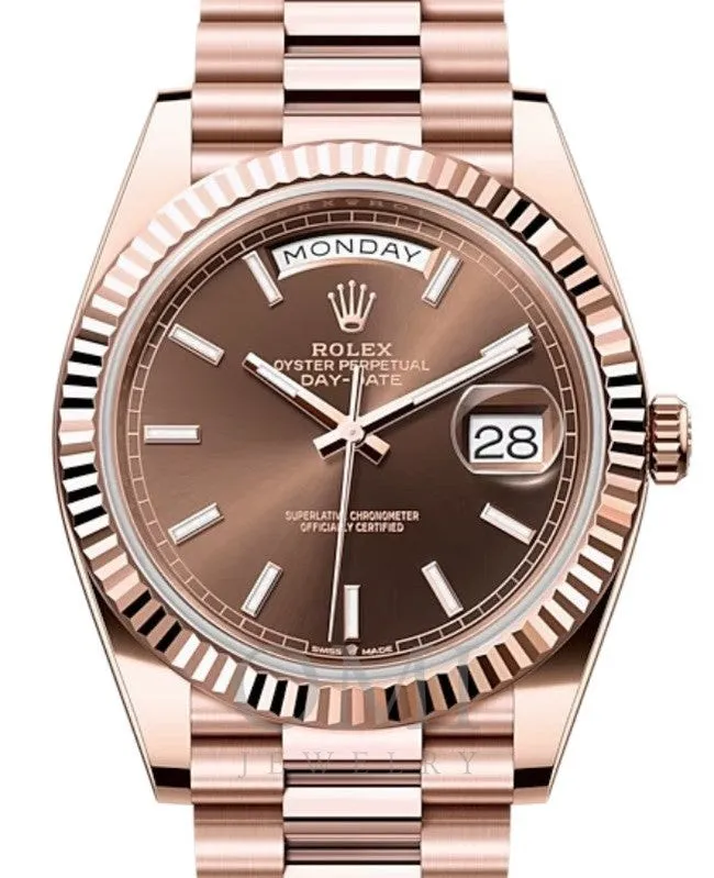 ROLEX DAY-DATE 40 PRESIDENT ROSE GOLD CHOCOLATE INDEX DIAL 228235 WITH ROSE GOLD WITH PRESIDENT OYSTER BRACELET