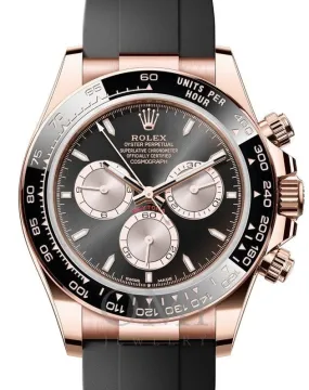 ROLEX DAYTONA ROSE GOLD BRIGHT BLACK/SUNDUST DIAL OYSTERFLEX 126515LN WITH RUBBER BAND