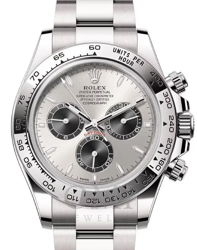 ROLEX DAYTONA WHITE GOLD BRIGHT BLACK DIAL 126509 WITH PRESIDENT WHITE GOLD OYSTER BRACELET