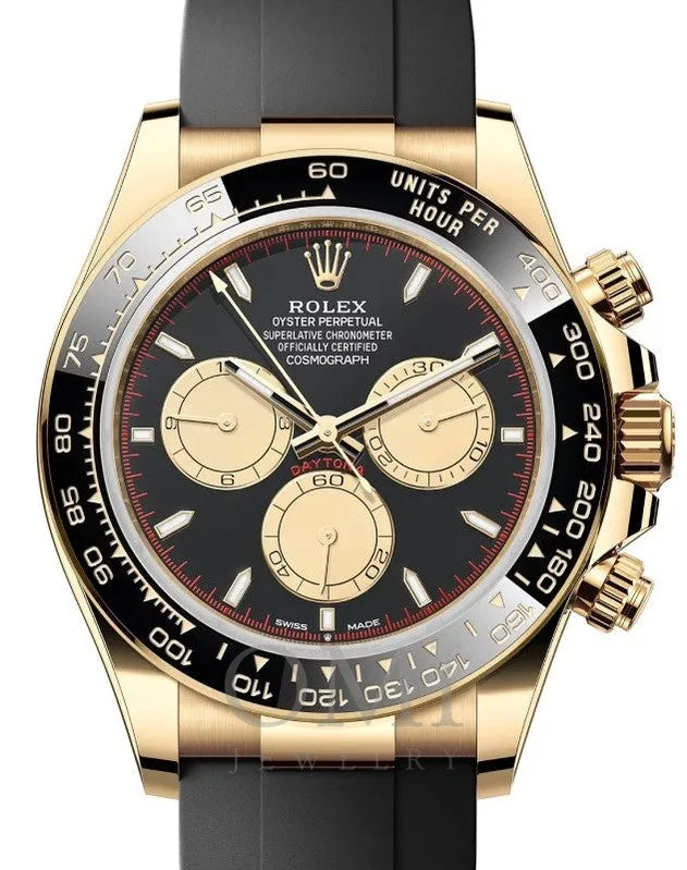 ROLEX DAYTONA YELLOW GOLD PAUL NEWMAN INTENSE BLACK DIAL OYSTERFLEX 126518LN WITH RUBBER BRACELET