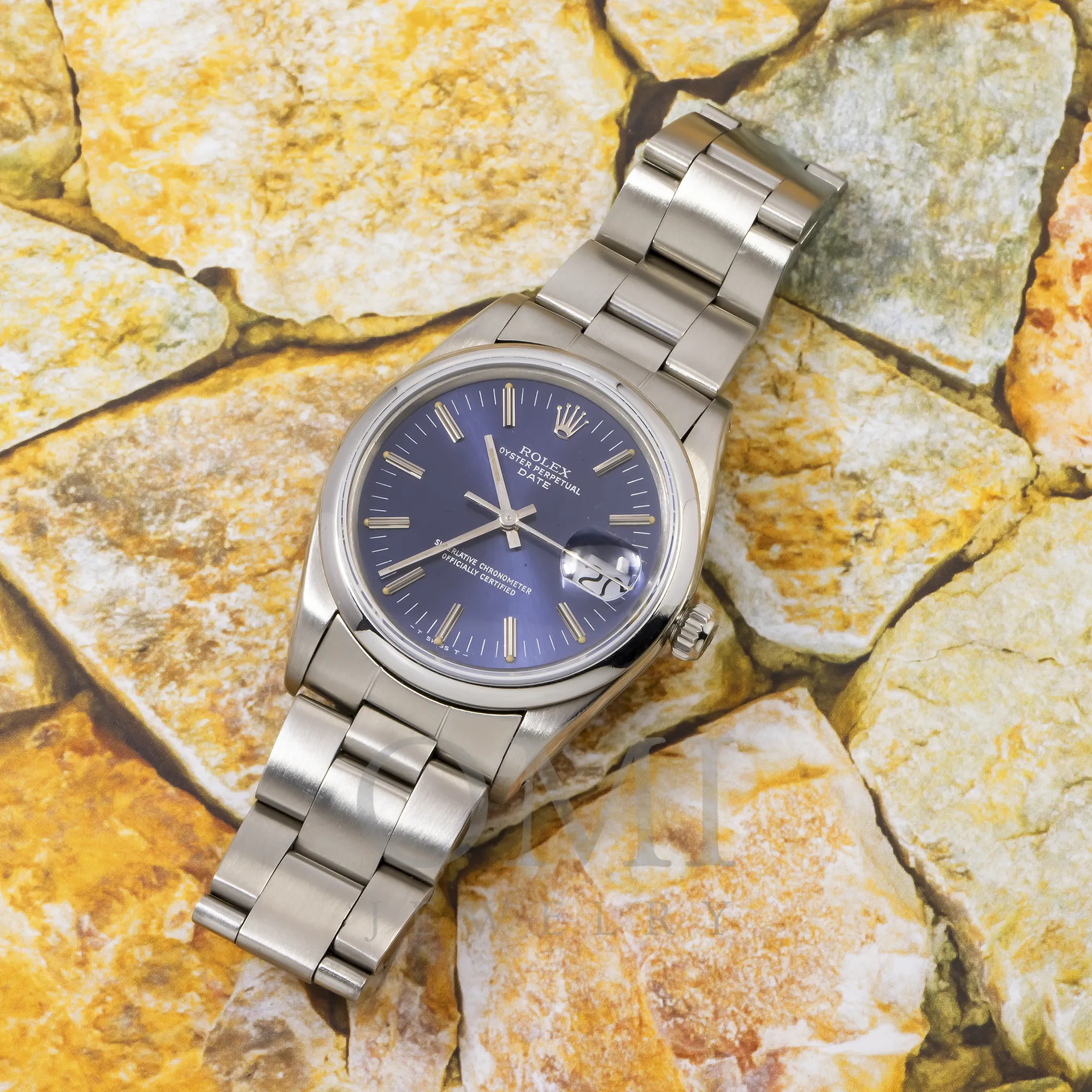 ROLEX OYSTER PERPETUAL DATE 14203 34MM BLUE DIAL AND STAINLESS-STEEL OYSTER BRACELET