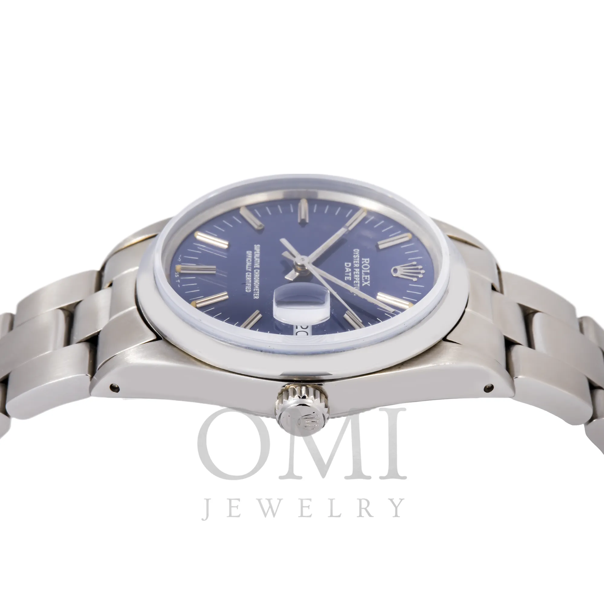 ROLEX OYSTER PERPETUAL DATE 14203 34MM BLUE DIAL AND STAINLESS-STEEL OYSTER BRACELET