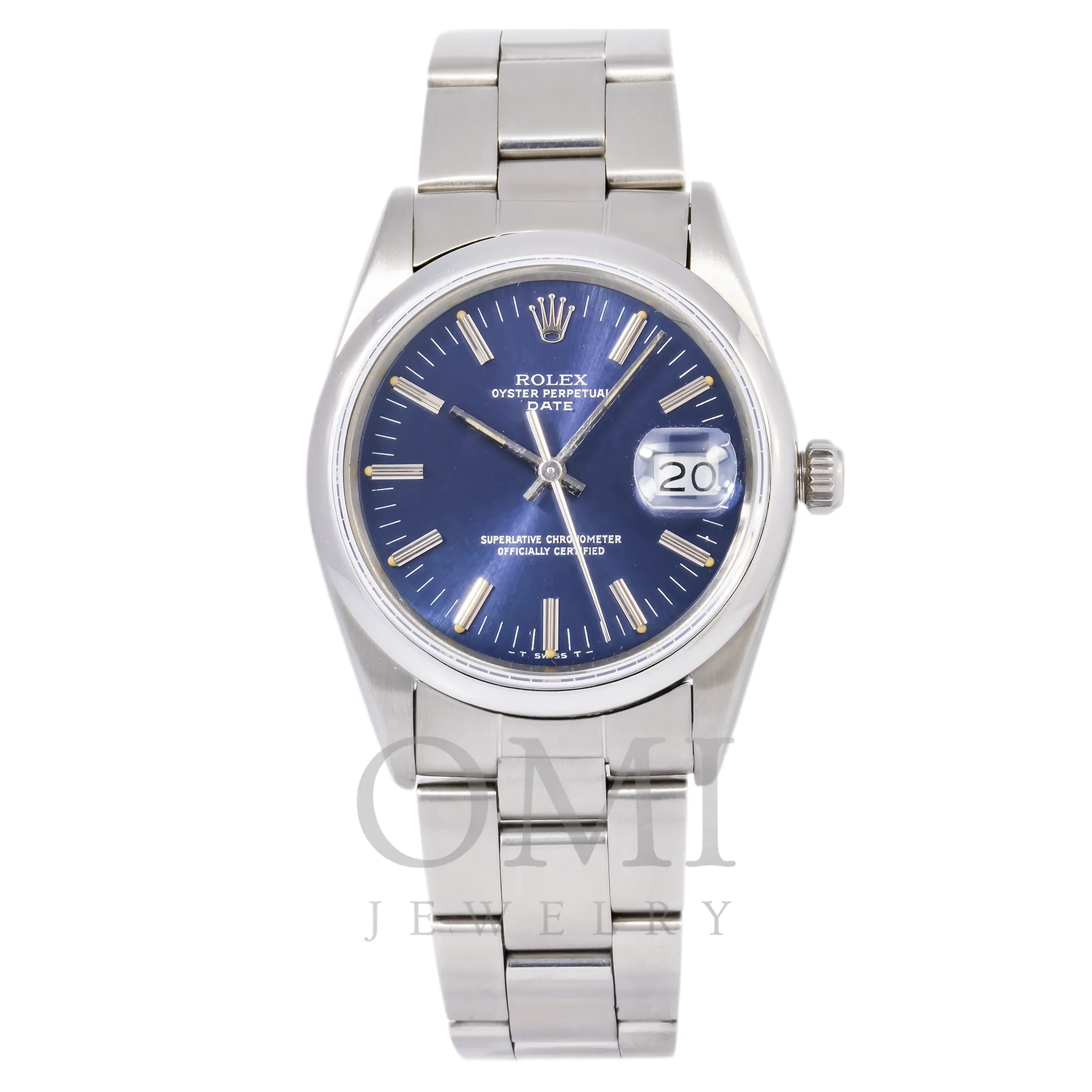 ROLEX OYSTER PERPETUAL DATE 14203 34MM BLUE DIAL AND STAINLESS-STEEL OYSTER BRACELET