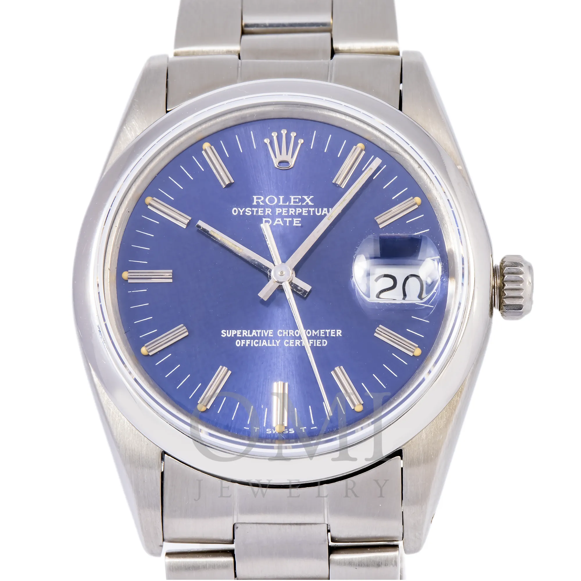 ROLEX OYSTER PERPETUAL DATE 14203 34MM BLUE DIAL AND STAINLESS-STEEL OYSTER BRACELET