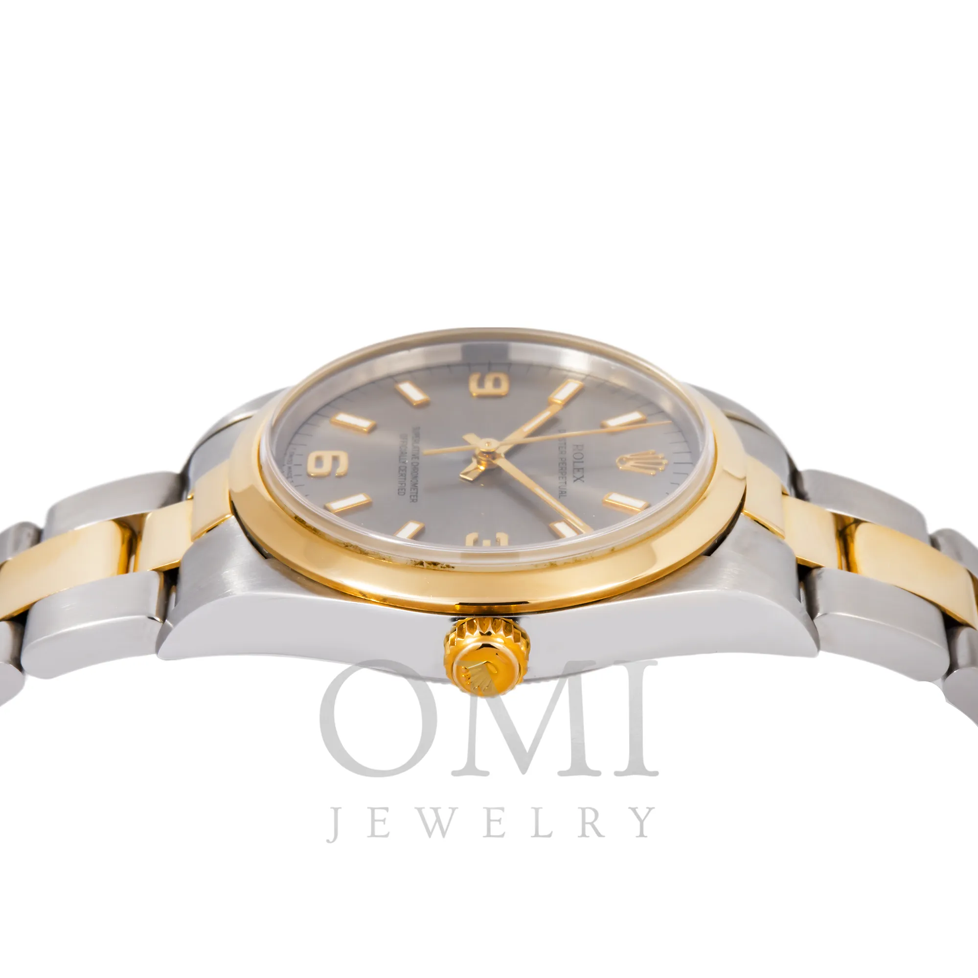 ROLEX OYSTER PERPETUAL DATE 14203 34MM CHAMPAGNE SEMI NUMERALS DIAL AND TWO-TONE OYSTER BRACELET