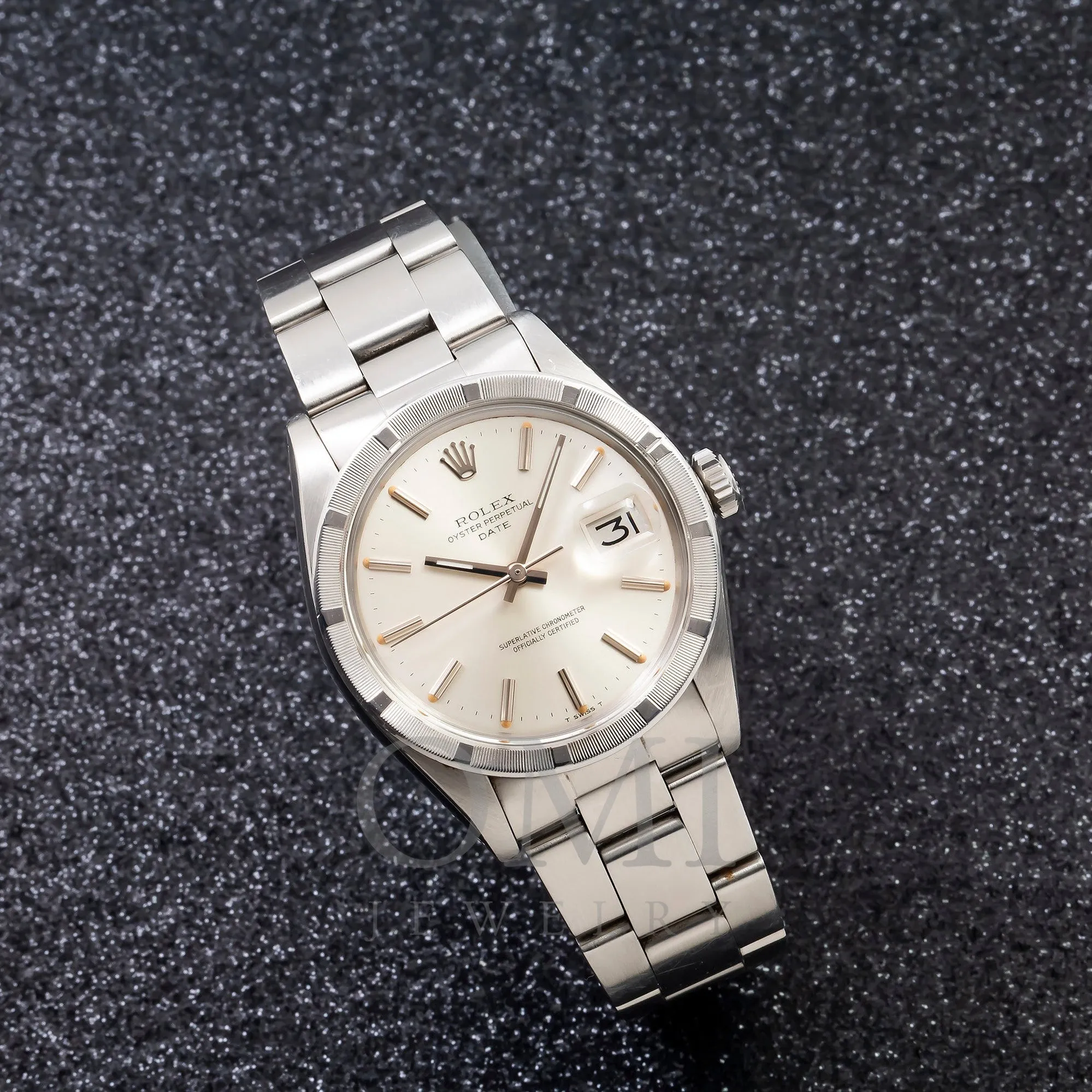 Rolex Oyster Perpetual Date 1500 34MM Silver Dial With Stainless Steel Engine Turned Bezel