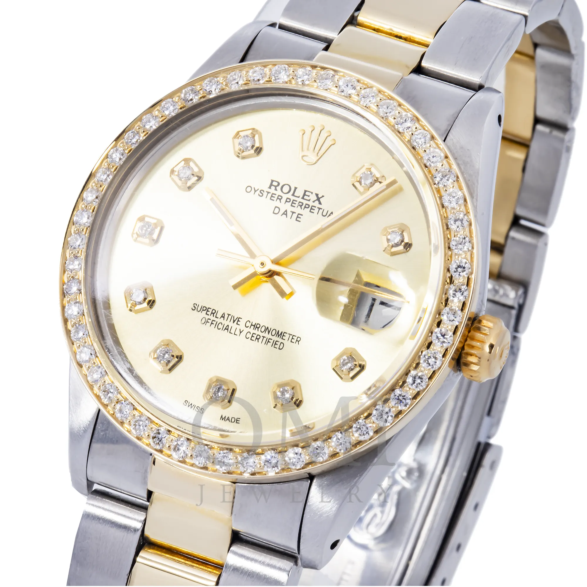 ROLEX OYSTER PERPETUAL DATE 15000 34MM CHAMPAGNE DIAL WITH TWO TONE OYSTER BRACELET