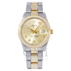 ROLEX OYSTER PERPETUAL DATE 15000 34MM CHAMPAGNE DIAL WITH TWO TONE OYSTER BRACELET