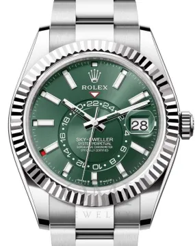 ROLEX OYSTER PERPETUAL SKY-DWELLER 326934 42MM MINT GREEN INDEX DIAL WITH STAINLESS STEEL OYSTER BRACELET