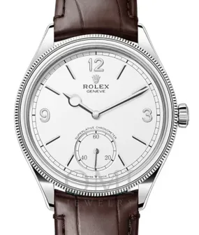 ROLEX PERPETUAL 1908 -52509 WHITE GOLD WHITE DIAL DOMED/FLUTED BEZEL ALLIGATOR LEATHER STRAP