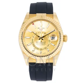 ROLEX SKY-DWELLER YELLOW GOLD GOLDEN INDEX DIAL OYSTERFLEX 336238 WITH RUBBER STRAP