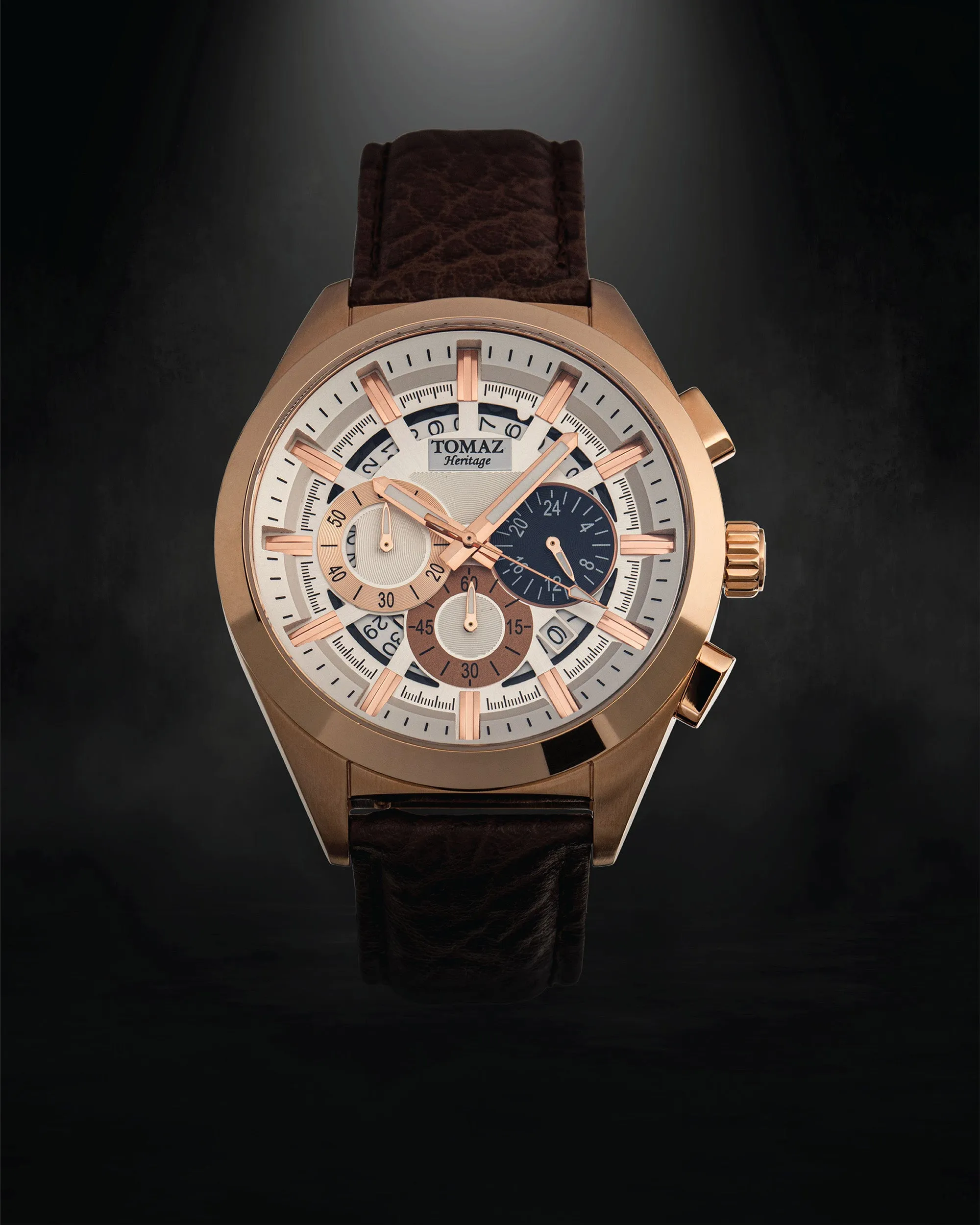 Romeo XXV TW025-D5 (Rosegold/White) Coffee Leather Strap