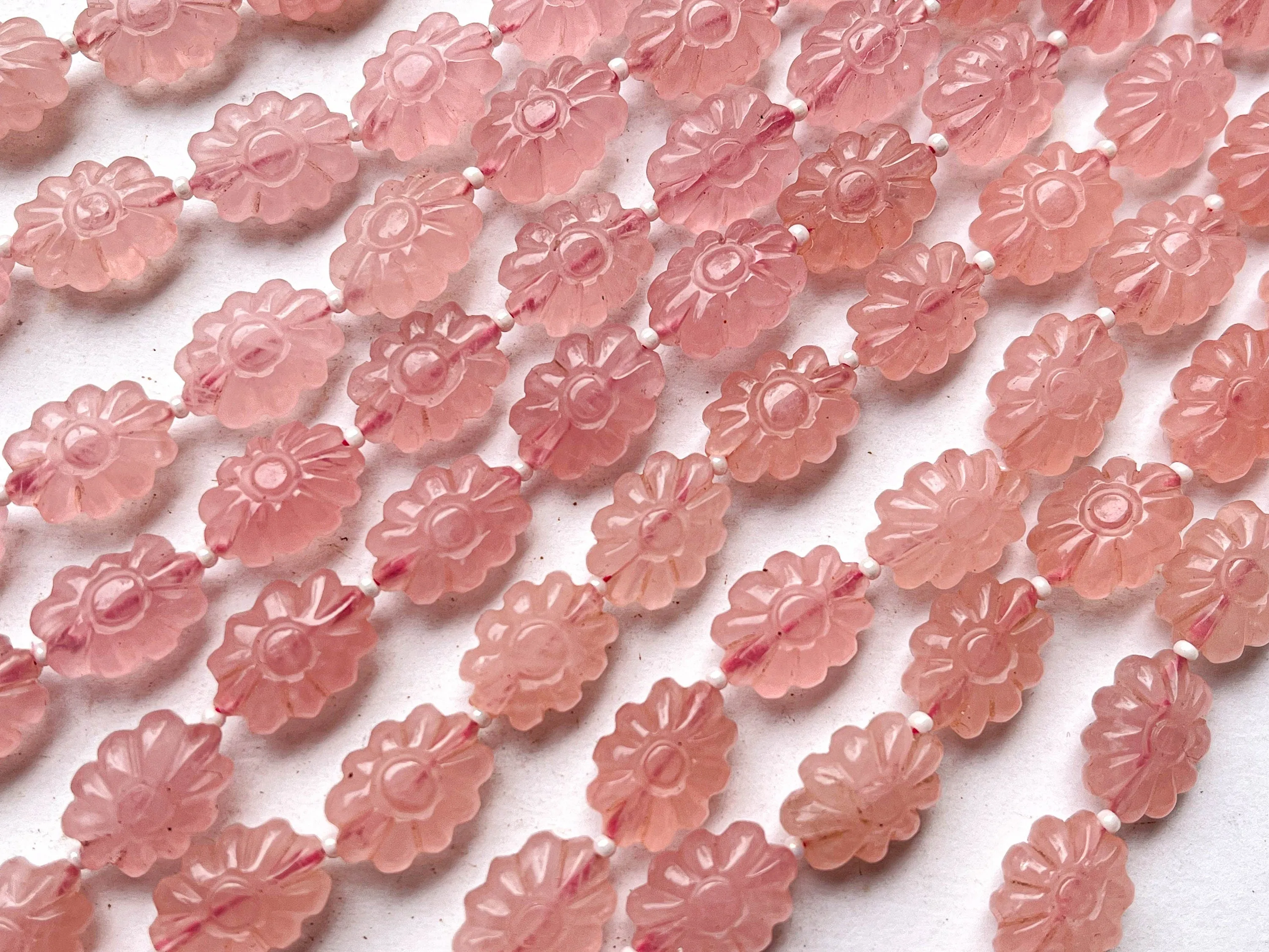 Rose Quartz Flower Carved Beads