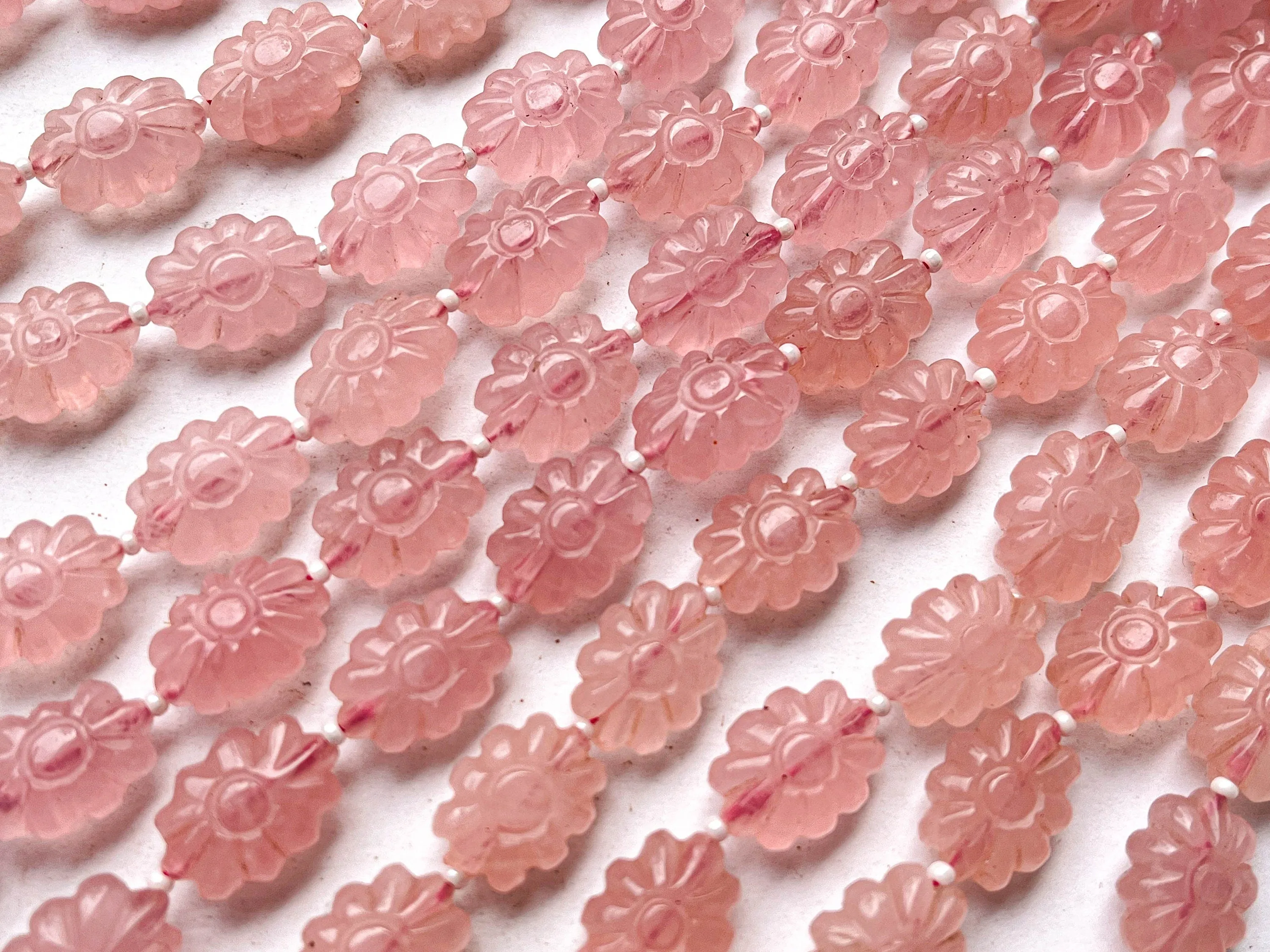 Rose Quartz Flower Carved Beads