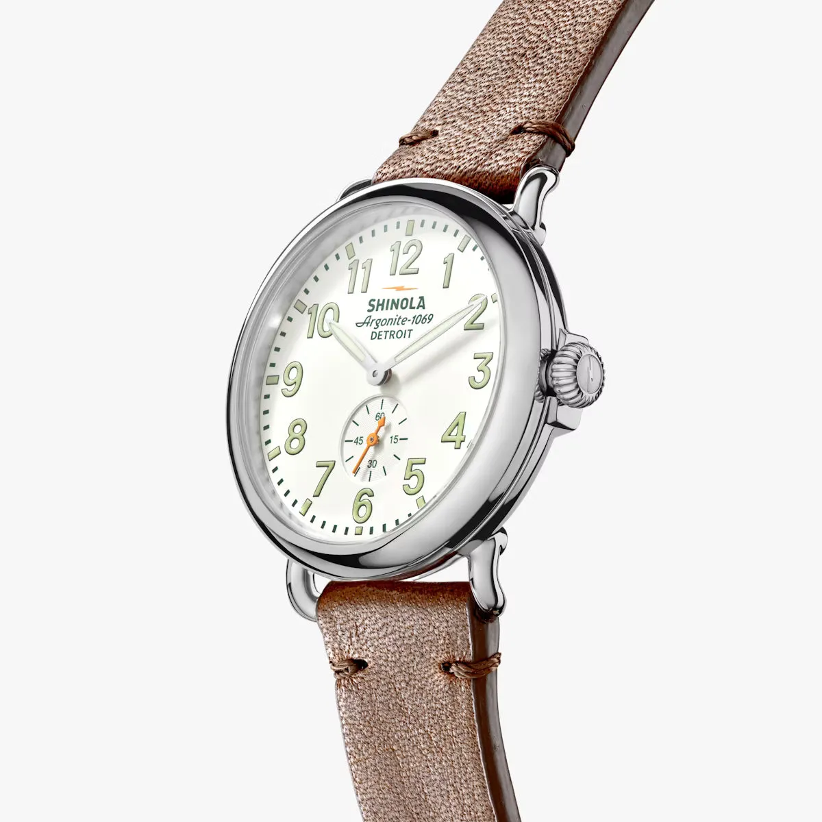 Shinola 41MM Runwell Velvet Alabaster with Green Tan Leather Watch S0120282832