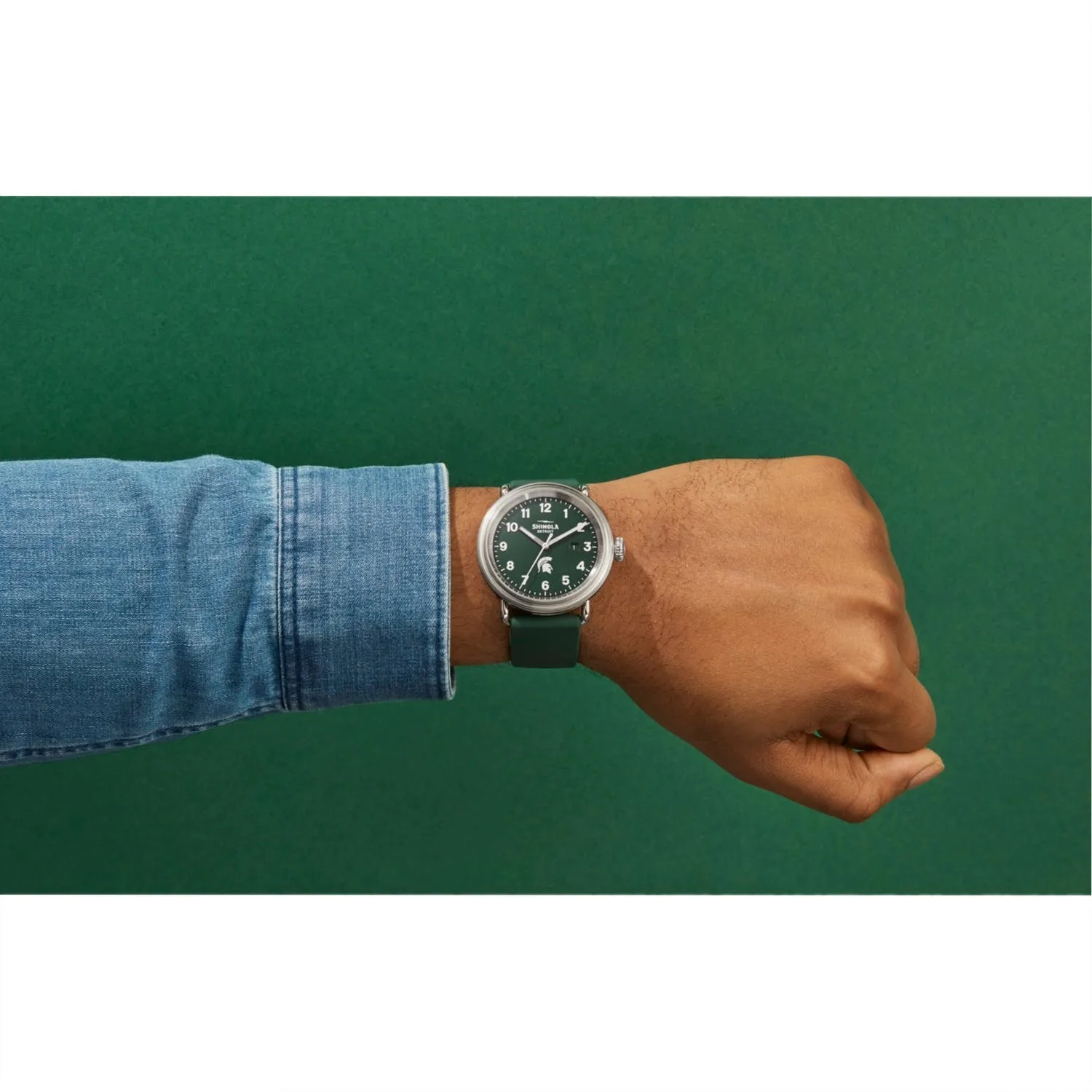 Shinola 43MM Detrola Spartan Green Watch S0120183163 Michigan State