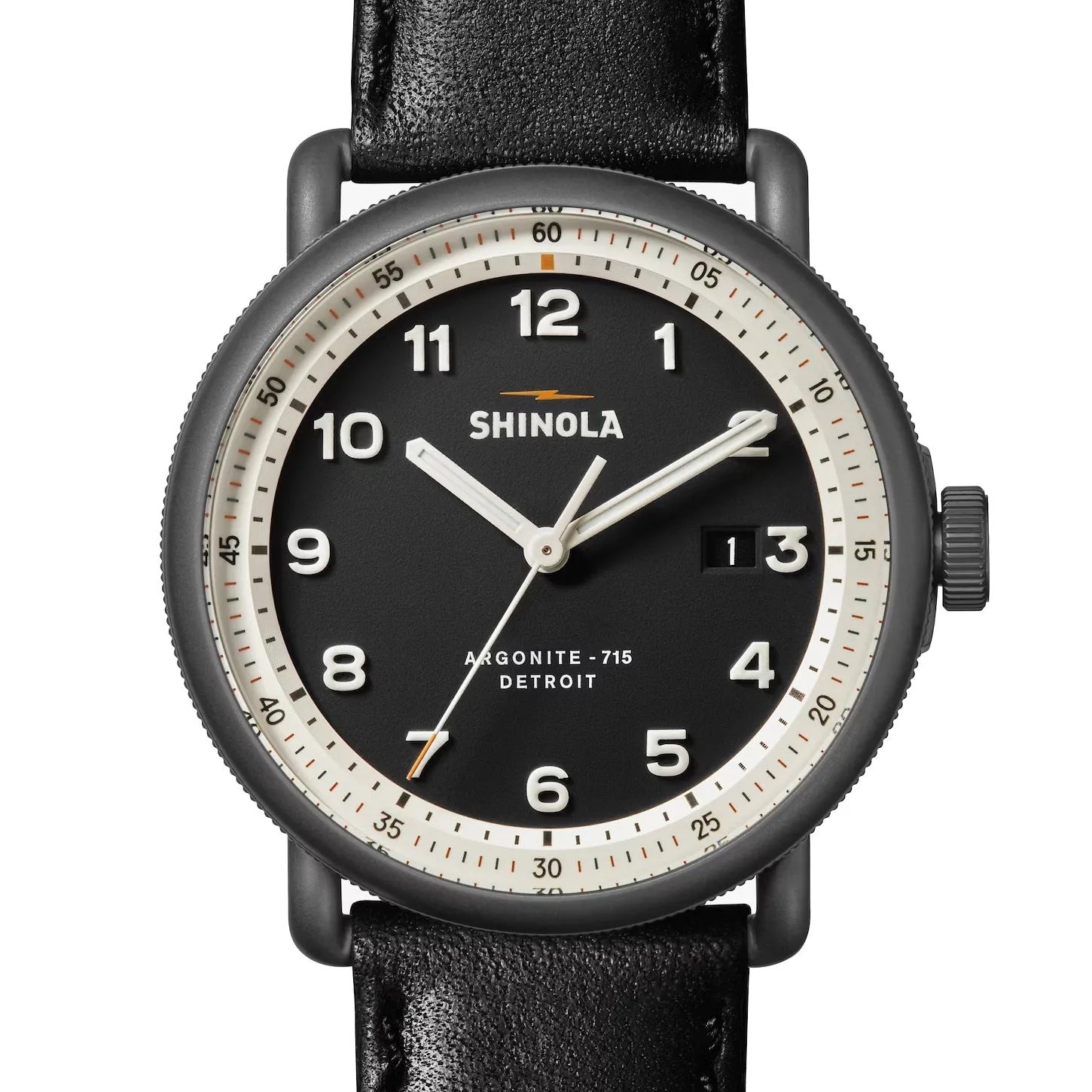 Shinola Canfield Model C56 Quartz 43MM Black Dial Black Leather Watch S0120273239