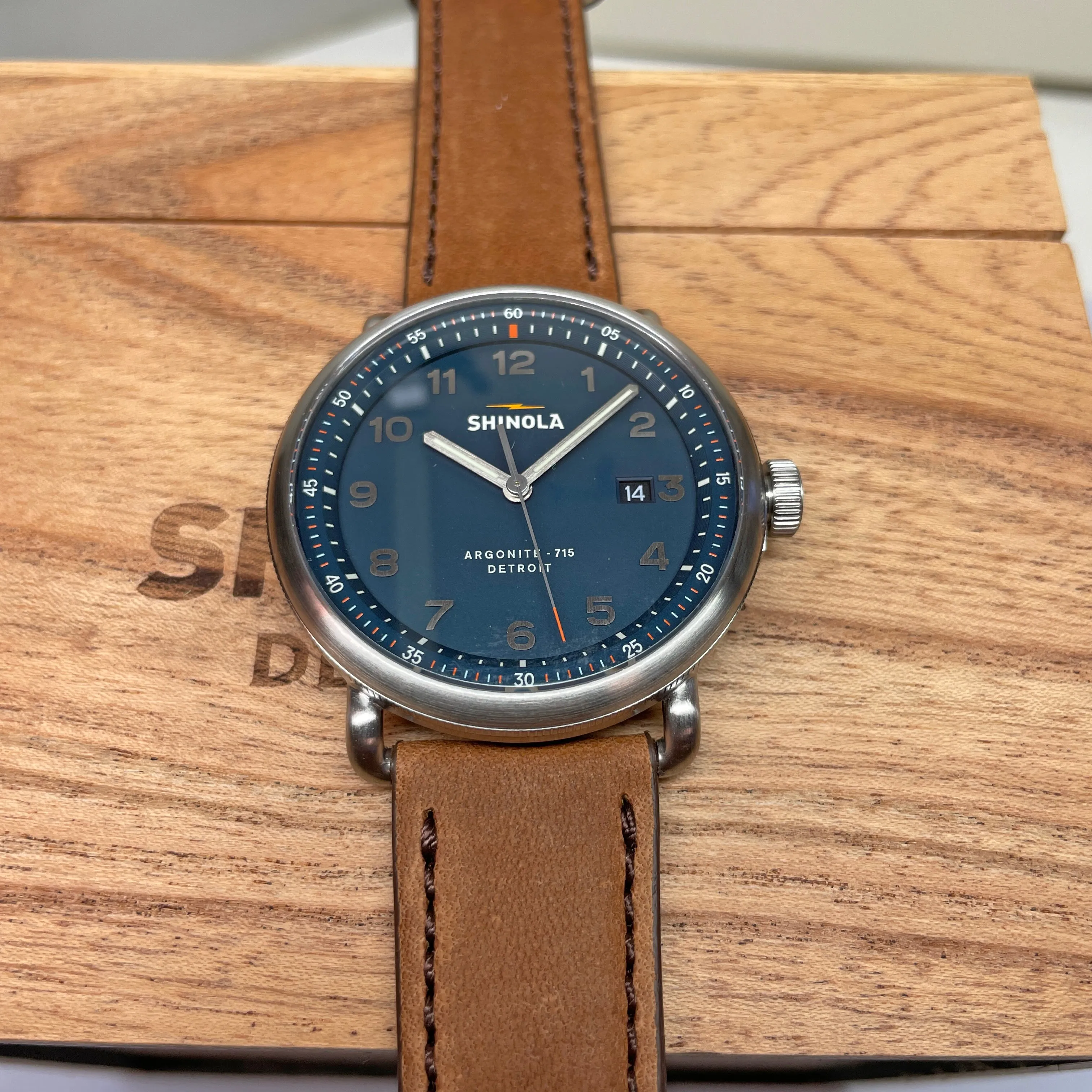 Shinola Canfield Model C56 Quartz 43MM Continental Blue Dial Leather Watch S0120273241