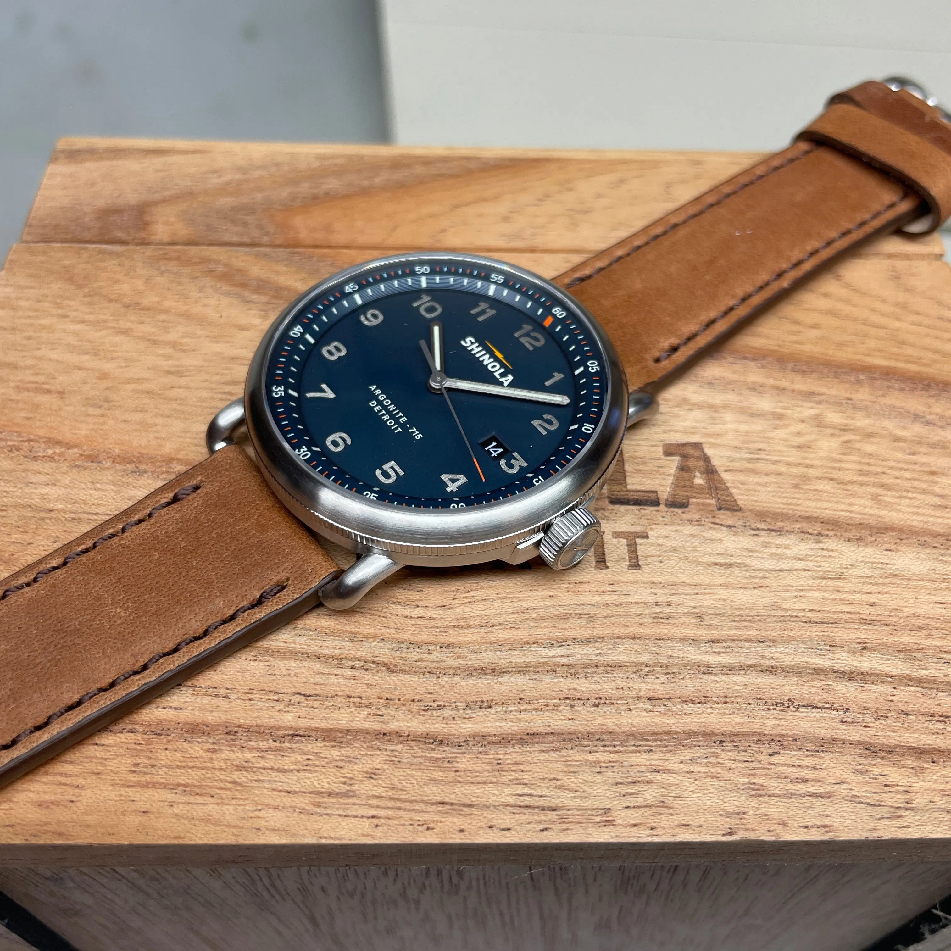 Shinola Canfield Model C56 Quartz 43MM Continental Blue Dial Leather Watch S0120273241