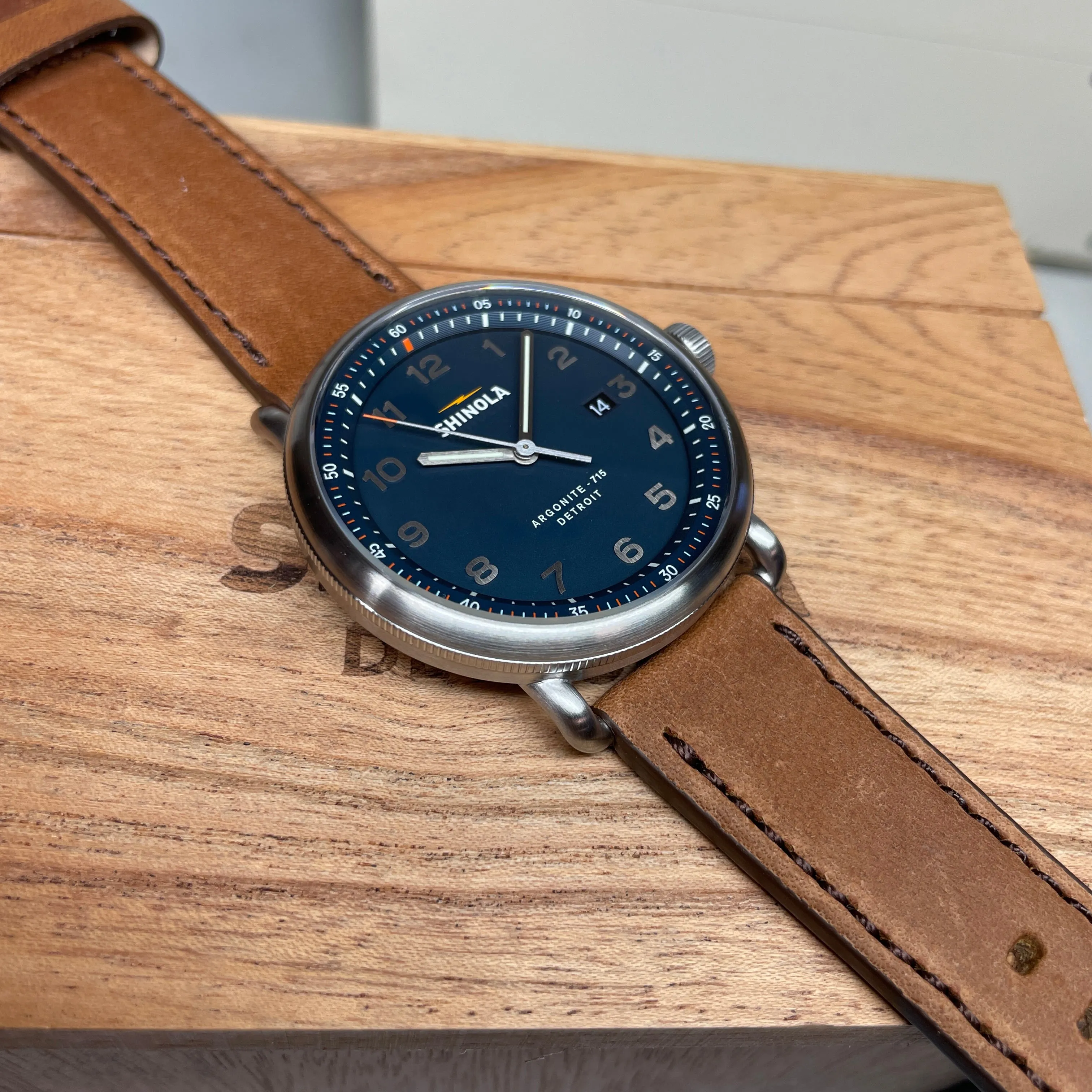 Shinola Canfield Model C56 Quartz 43MM Continental Blue Dial Leather Watch S0120273241