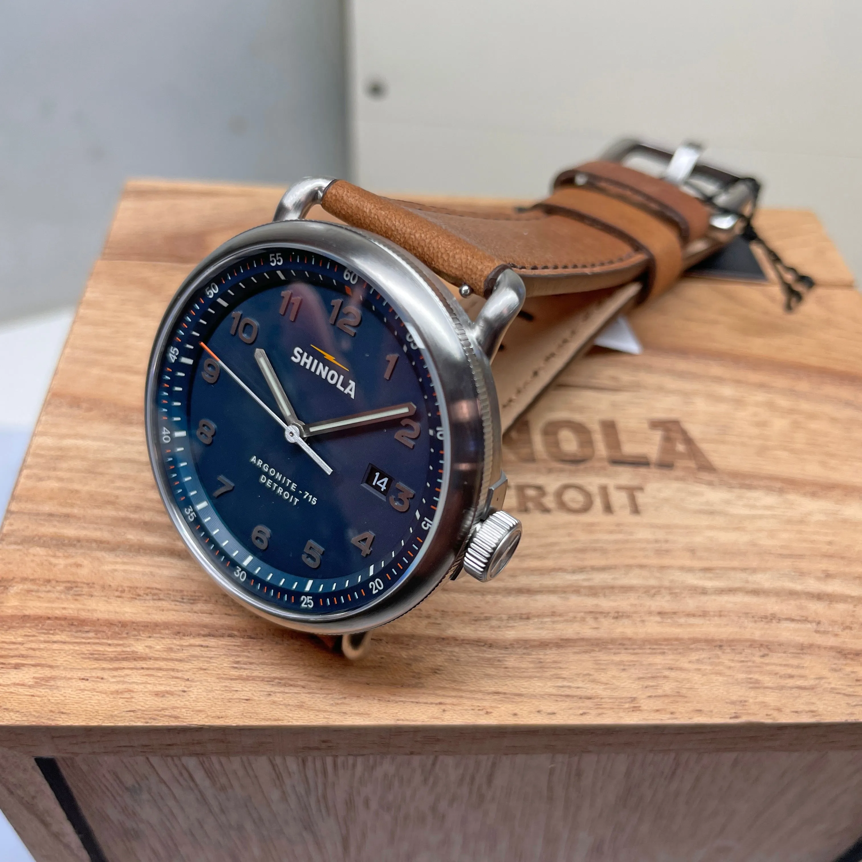 Shinola Canfield Model C56 Quartz 43MM Continental Blue Dial Leather Watch S0120273241