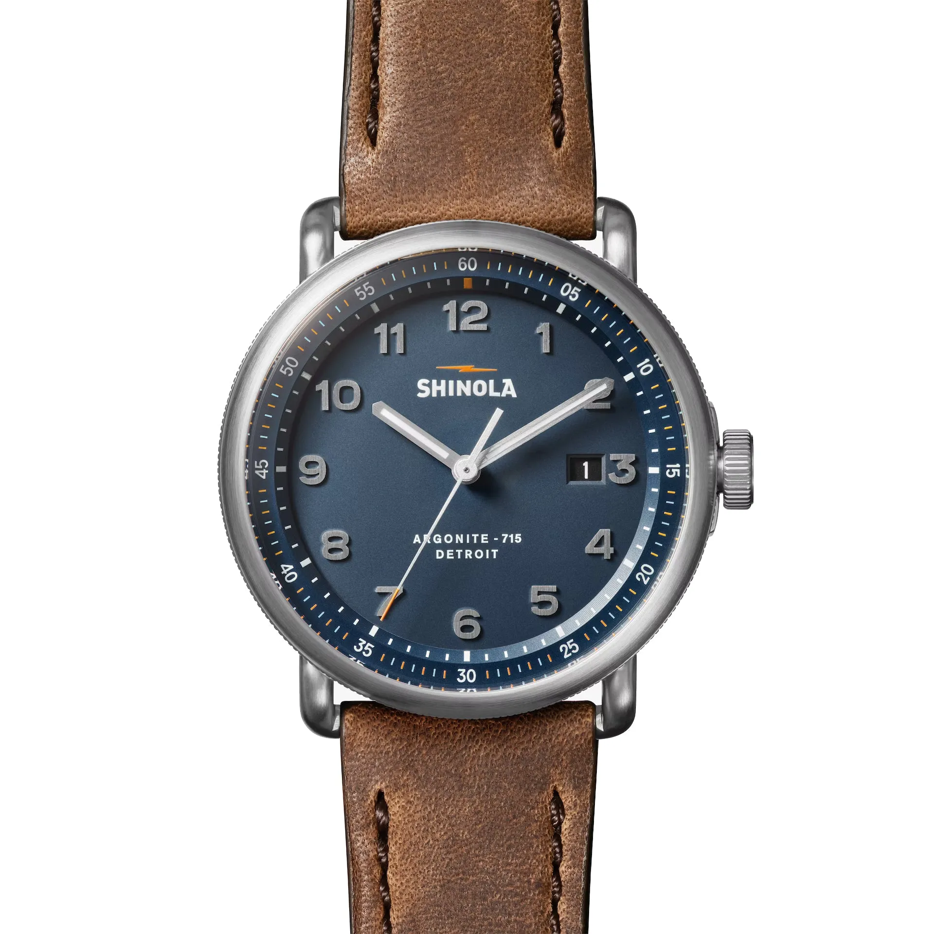 Shinola Canfield Model C56 Quartz 43MM Continental Blue Dial Leather Watch S0120273241