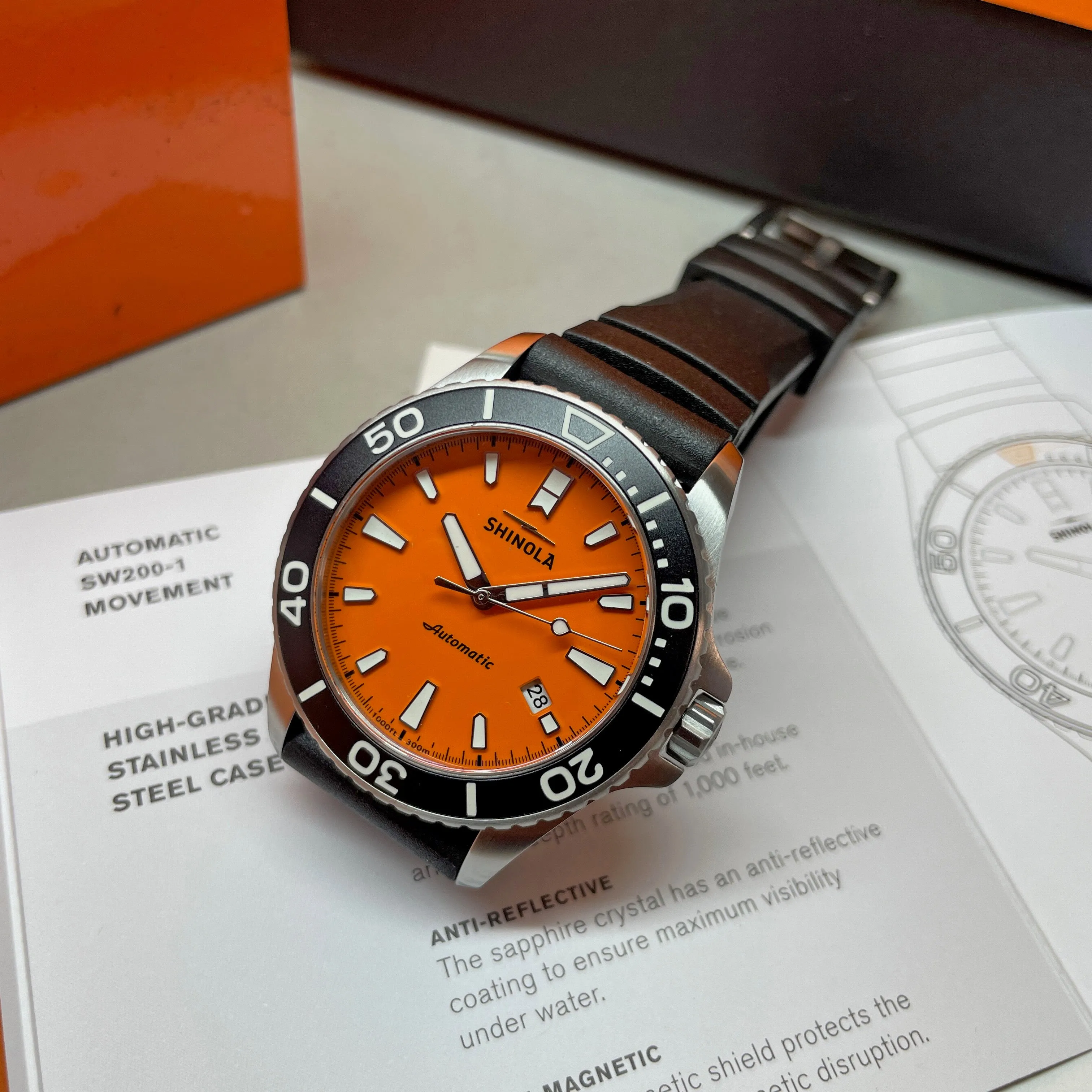 Shinola Lake Huron Monster Orange Automatic 43mm Watch S0120097180