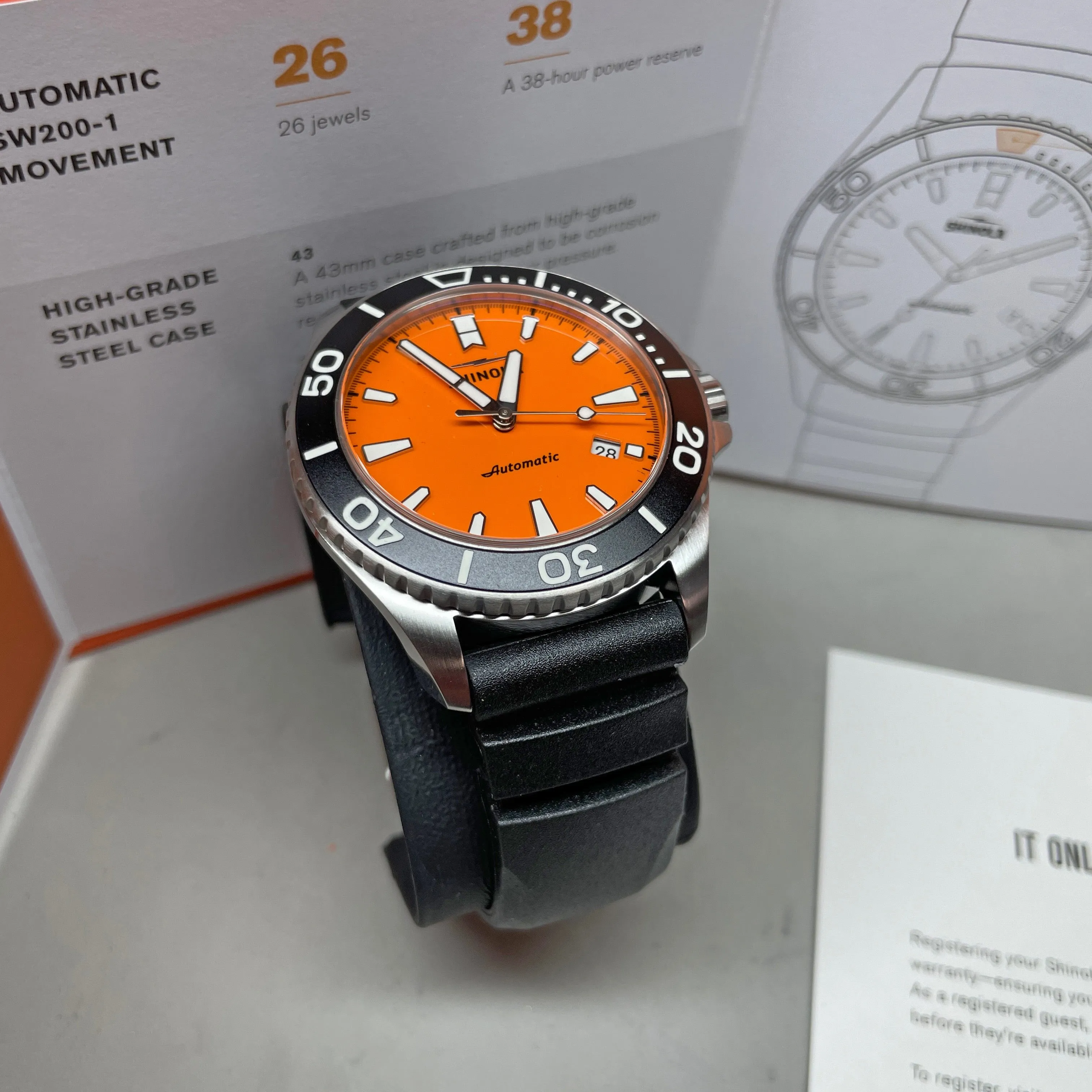 Shinola Lake Huron Monster Orange Automatic 43mm Watch S0120097180