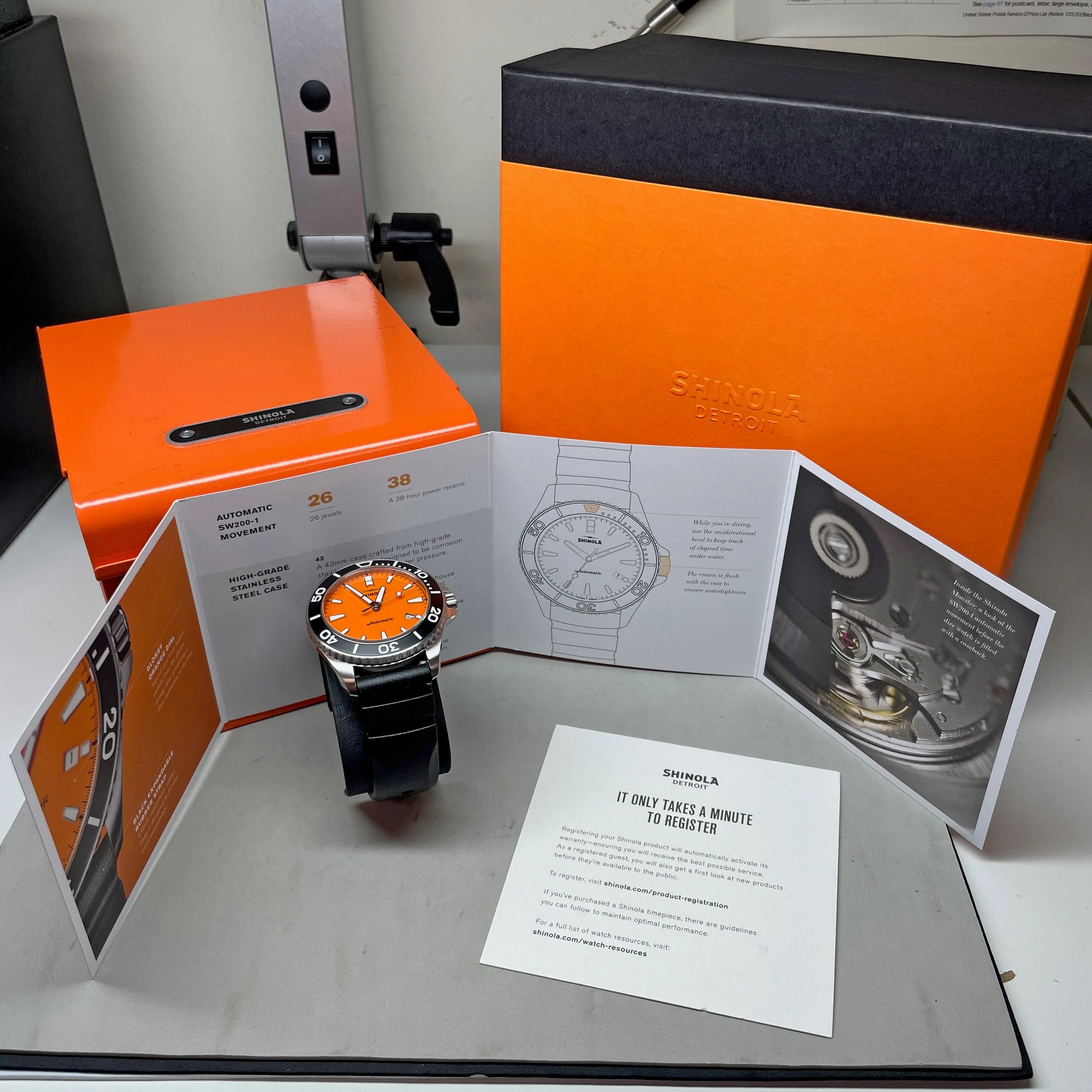 Shinola Lake Huron Monster Orange Automatic 43mm Watch S0120097180