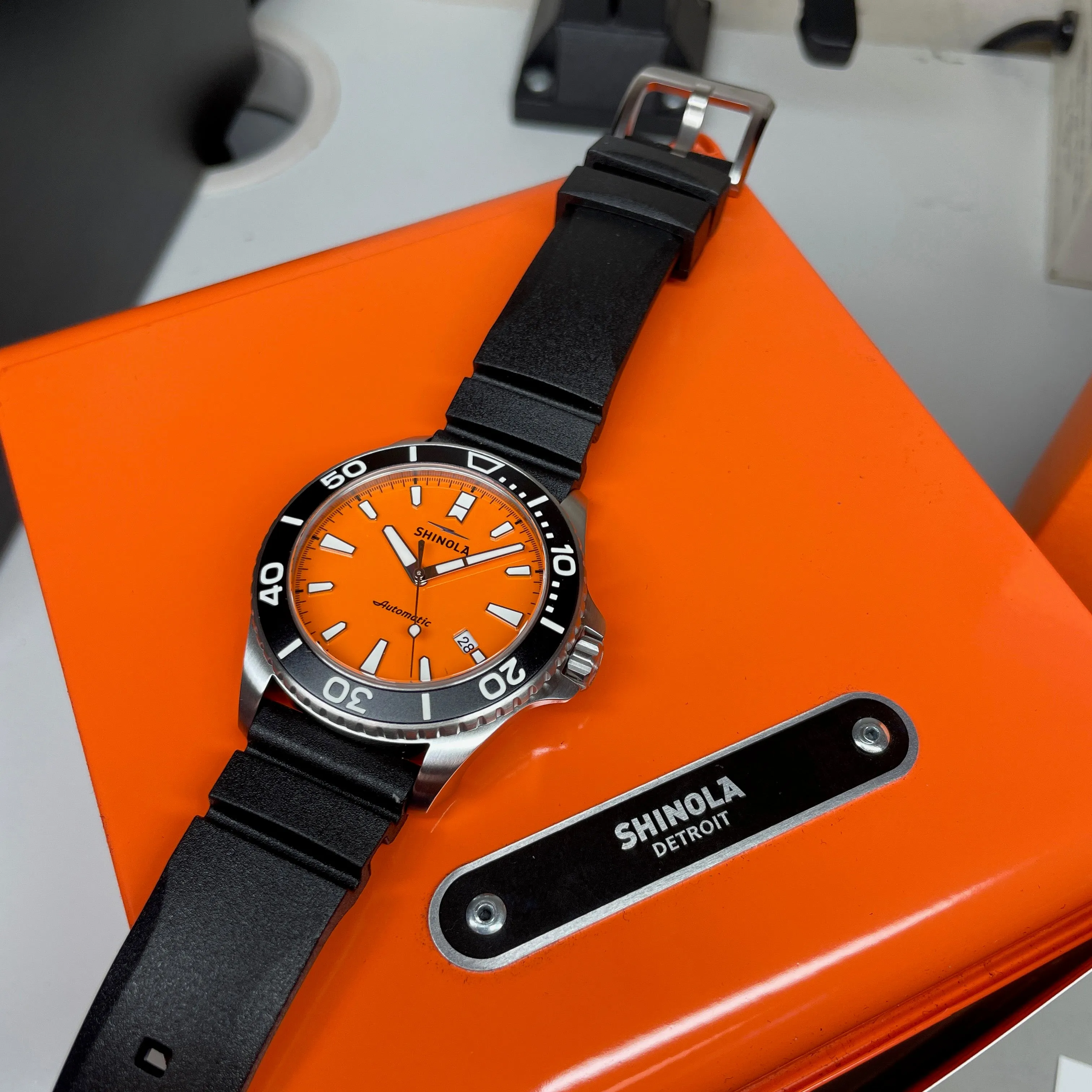 Shinola Lake Huron Monster Orange Automatic 43mm Watch S0120097180