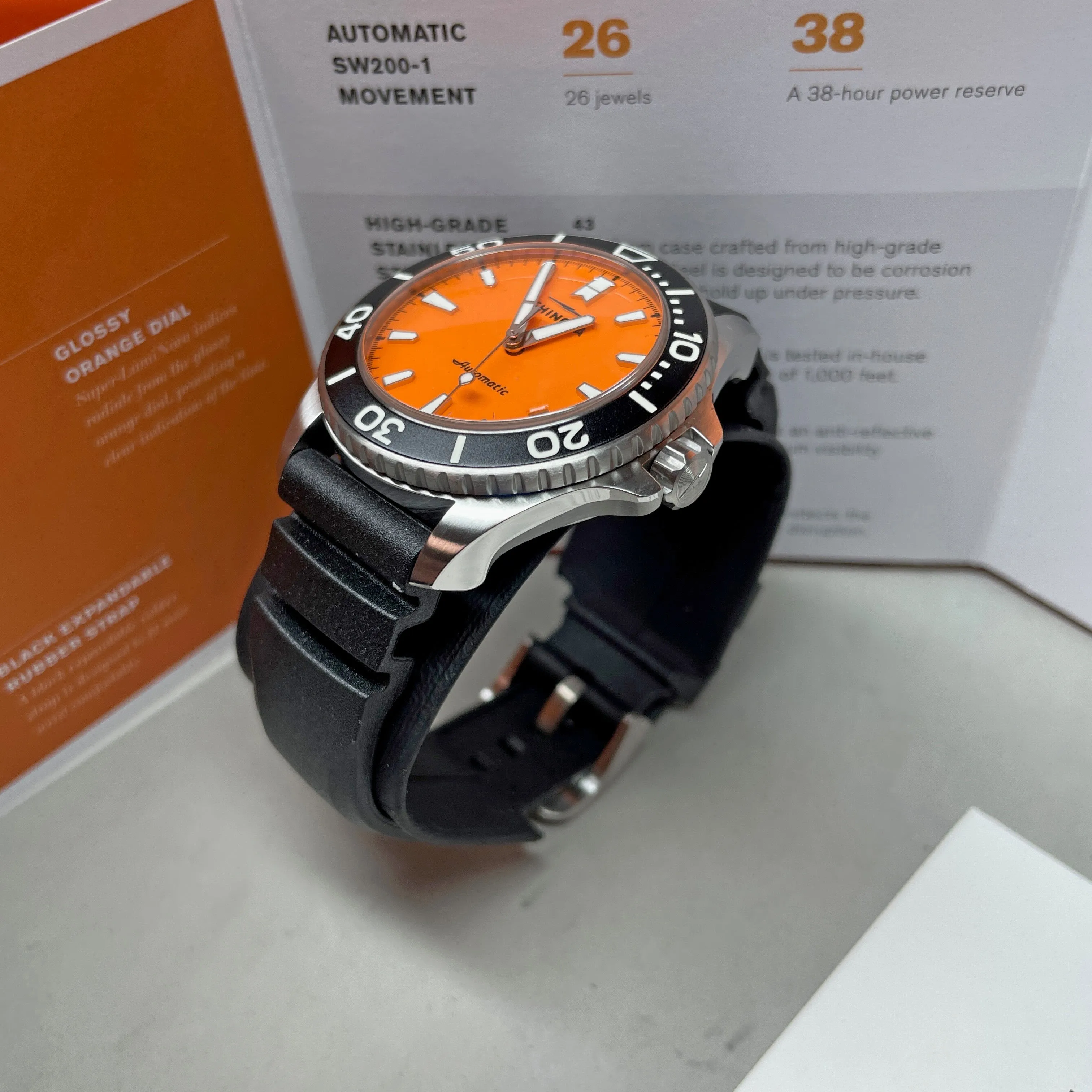 Shinola Lake Huron Monster Orange Automatic 43mm Watch S0120097180