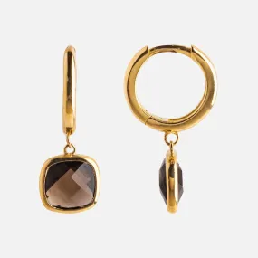 Solid Gold Smoky Quartz Charm Huggies for Grounding