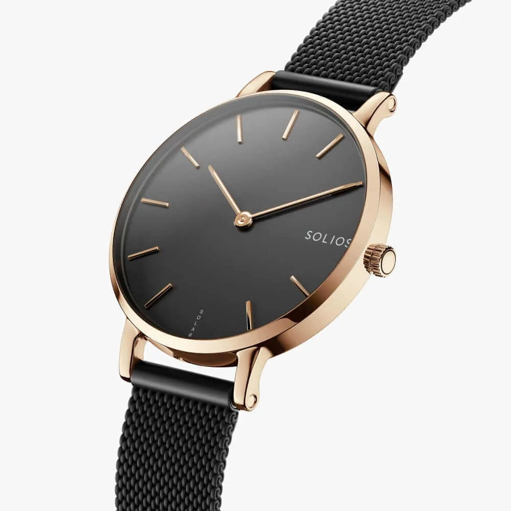 The Solar Mini | Black Dial - Rose Gold Case