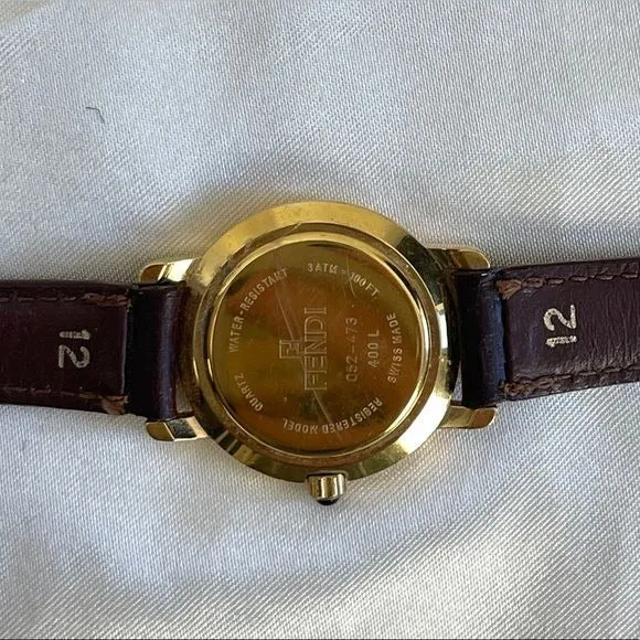 Vintage Fendi brown strap small gold face watch