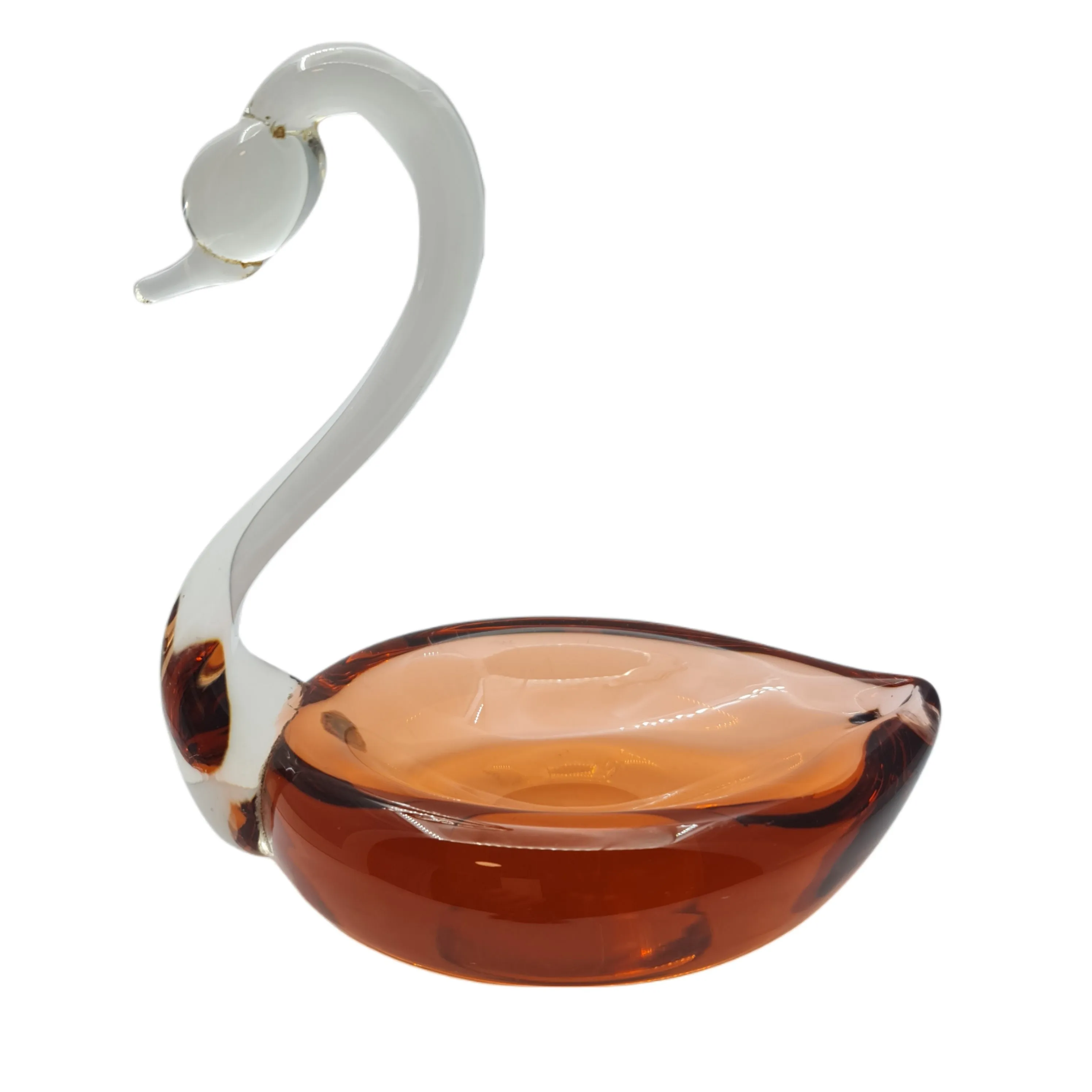 Optimize the title of this e-commerce product: Vintage Apricot Peach Orange Glass Swan Ashtray